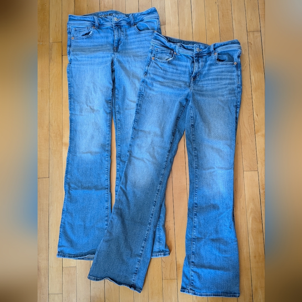 2 pairs of American Eagle Next Level Mid Rise Kick Boot Jeans, Long